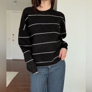 French Connection Black Sweater with White Stripes